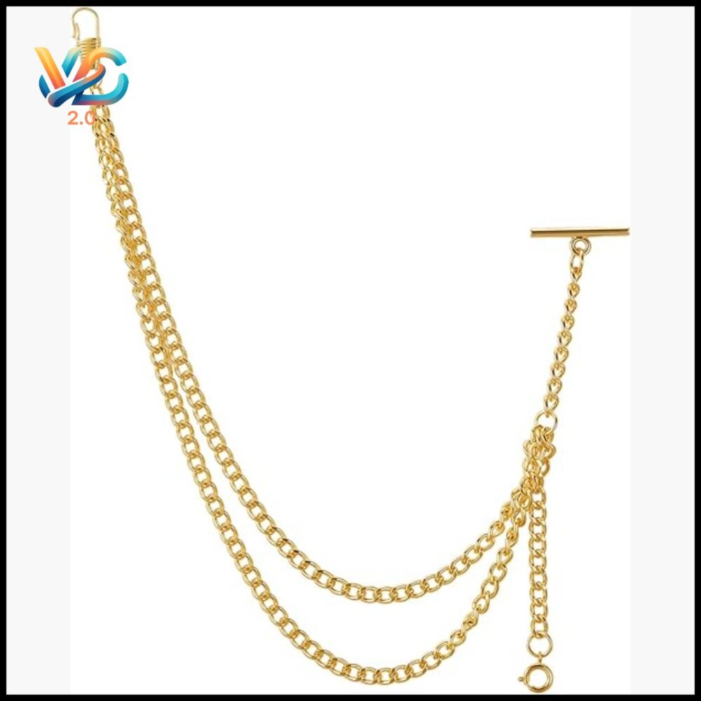 Vintage Albert Pocket Watch Chain With T-Bar & Lobster Clasps For Formal Wear